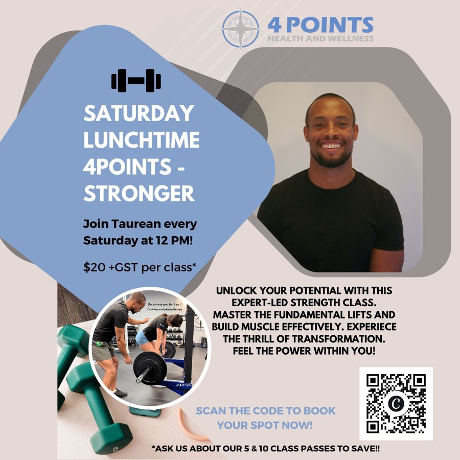 Saturday Lunchtime 4 Points Stronger flyer — strength class with Taurean Wellman, Saturdays at 12 PM